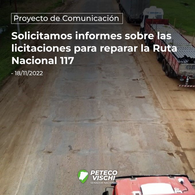 Pedido de informes sobre licitación de obras en Ruta Nacional 117