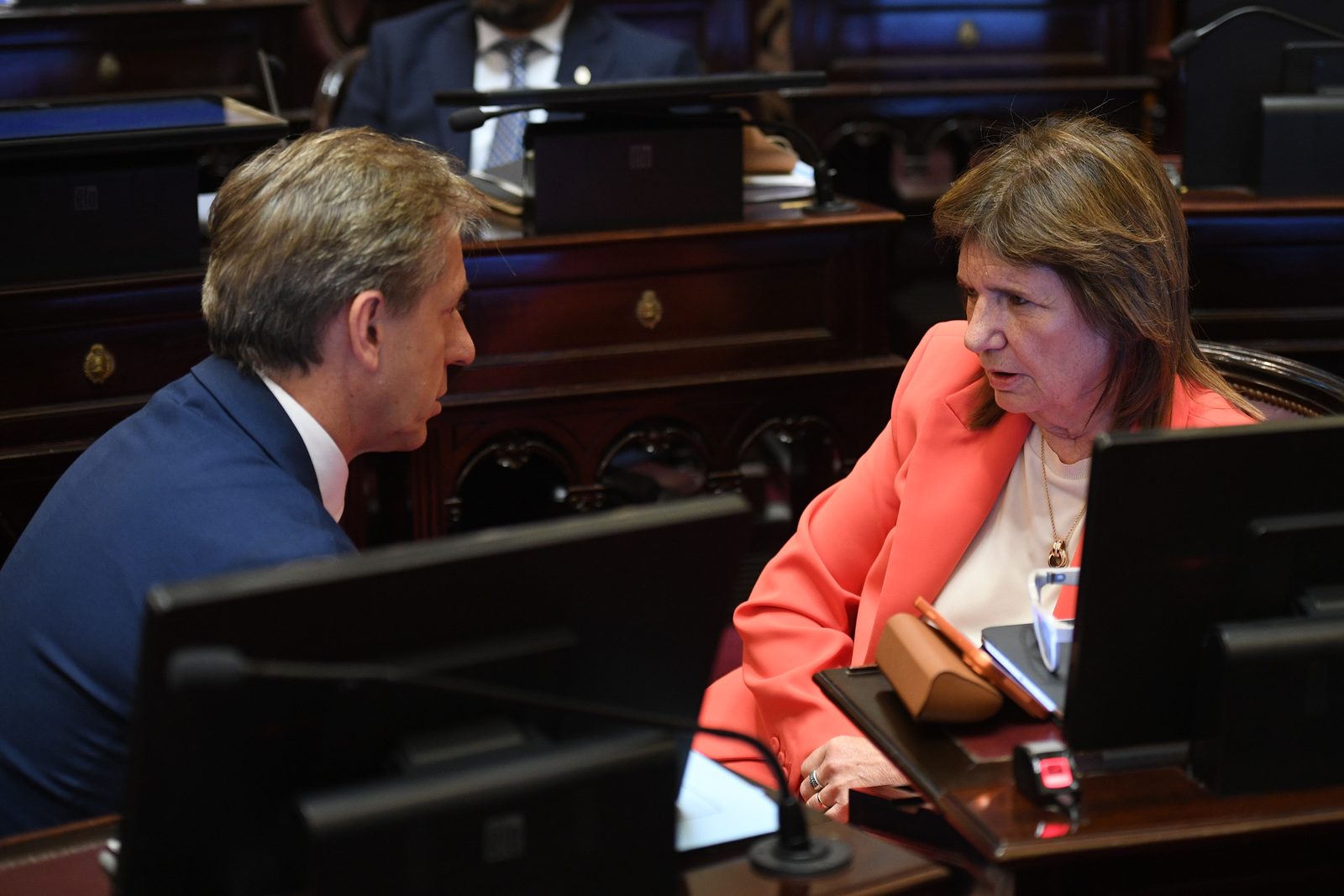 Eduardo Vischi dialoga con Patricia Bullrich en el recinto